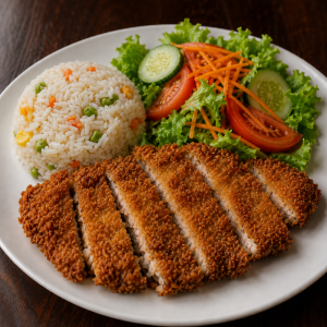 Milanesa with Rice and Salad